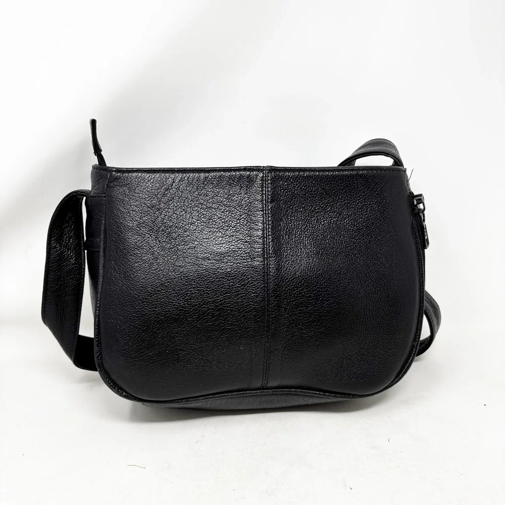 Coronado Leather Black Pebbled Leather Shoulder‎ Bag Silver Hardware Vintage